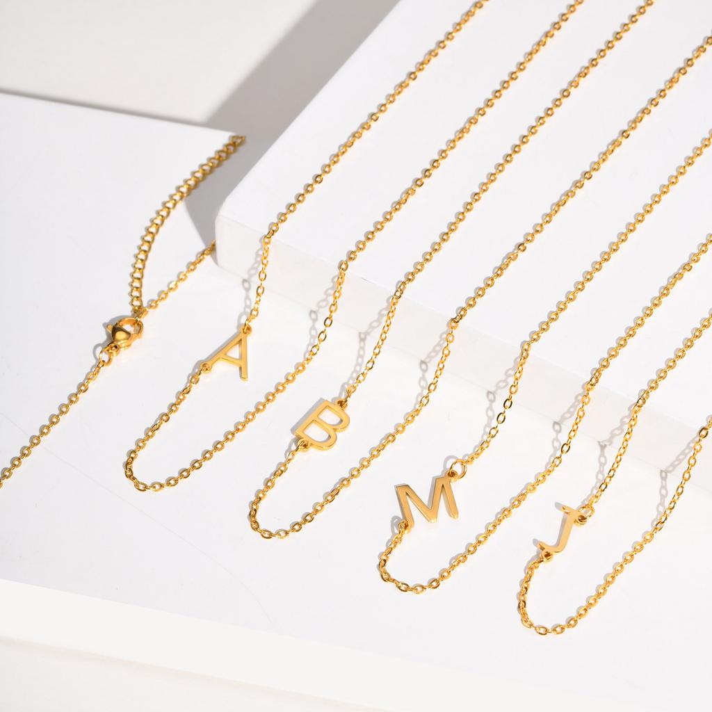 A-Z 26 Letters Initial Necklaces for Women 18k Gold Color Stainless Steel Necklace Rolo Chain Pendants Anniversary Jewelry
