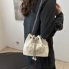 Women Chain Shoulder Bag Chinese Style Fashion Soft Embroidery Drawstring Bucket Bag Casual Pleatd Daily Party Crossbody Bags