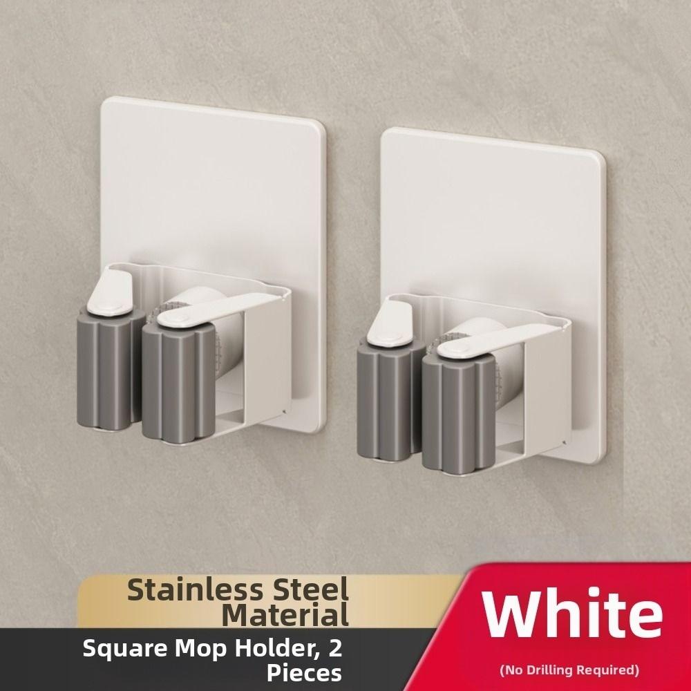 2Pcs Waterproof Stainless Steel Mop Holder Rust-Proof Mop Clip Rack Mop Storage Clamp  Household