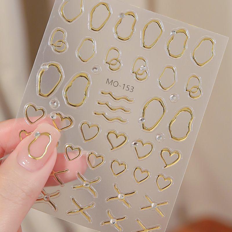 

Gold and Silver Color Cut Out Mirror Line Nail Art Sticker Bright Crystal MO-153 gold frame line crystal diamond sticker