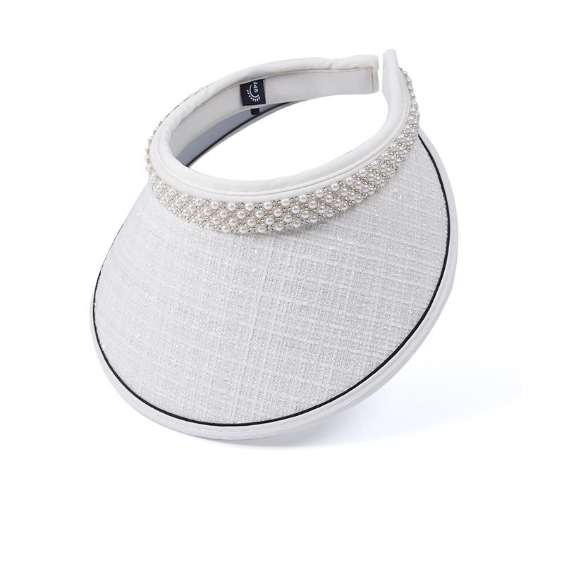Summer sunscreen sunshade empty top hat Korean version versatile pearl hat women's vinyl big eaves headband sun hat