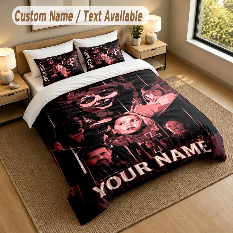 3Pcs Bedding Set Custom Name Text, 1 Sheet 2 Pillowcases Home Bed DecorThe Conjuring Annabelle