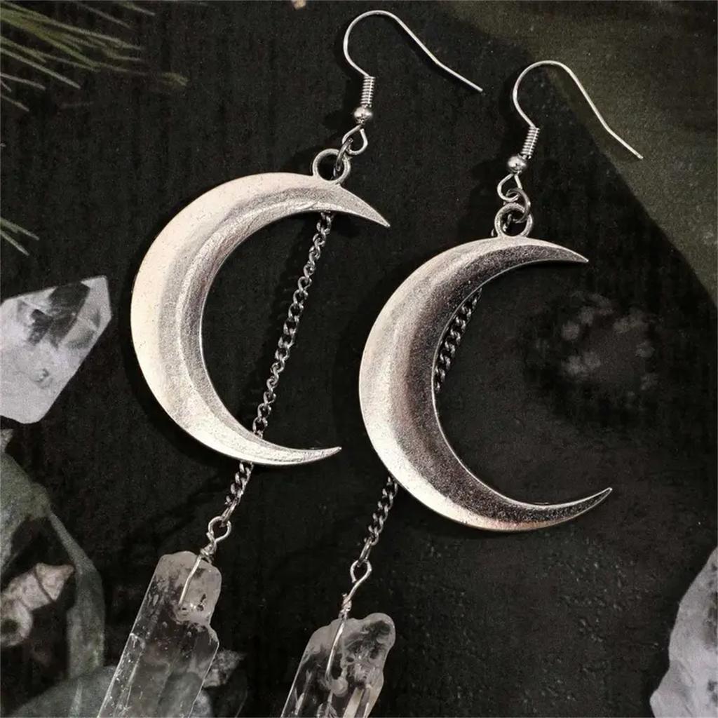 Crescent Moon And Artificial Crystal Dangle Earrings Vintage Elegant Women's Fashion Jewelry for Everyday And Party Wear Gifts
