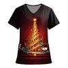 Women's Fashion Printed Short Sleeve V Neck Pattern Tops Pocket Working T-shirts