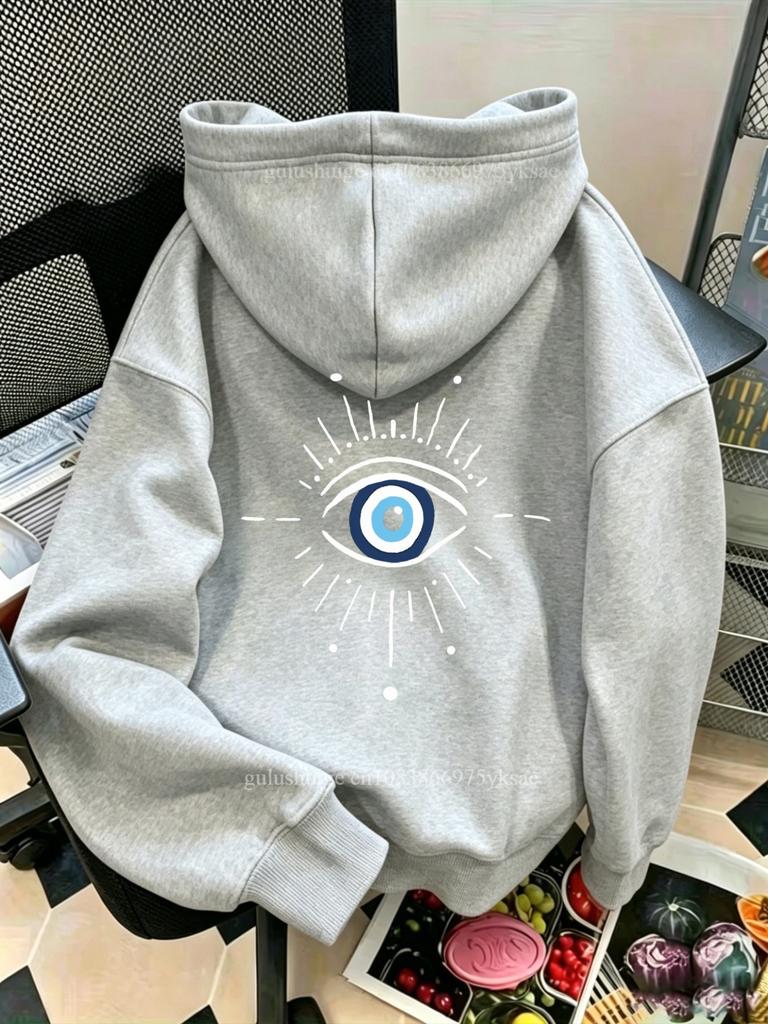 Women's Autumn Winter Halloween Streetwear Sweatshirt, 2026 Funny Blue Eye Graphic Print Oversized Hooded Pullover Tops