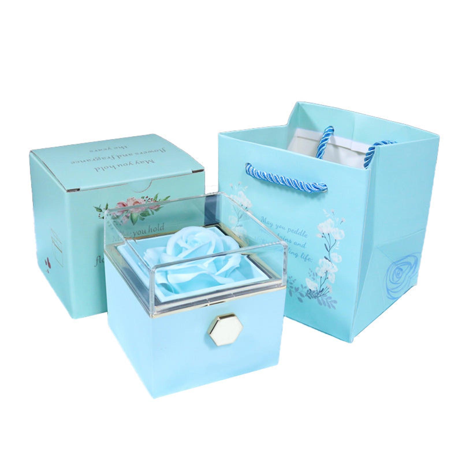 

Креативная вращающаяся мыльная роза, упаковочная коробка для ювелирных изделий, вечный цветок, переворачивающаяся, предложение, признание, кольцо, ожерелье, коробка One Size светло-синий