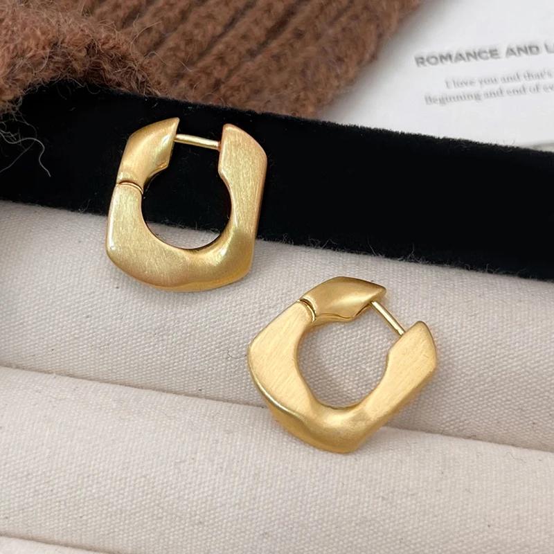 Tibetan Silver 18K Gold Plated Brushed Geometric Hoop Earrings for Women Trendy Fashion  Minimalist Accessories