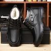 2025 Winter Echte Lederschuhe Herren Schneestiefel Warmes Plüsch Herren Stiefeletten Flach Rutschfest Baumwollschuhe Reines Schwarz
