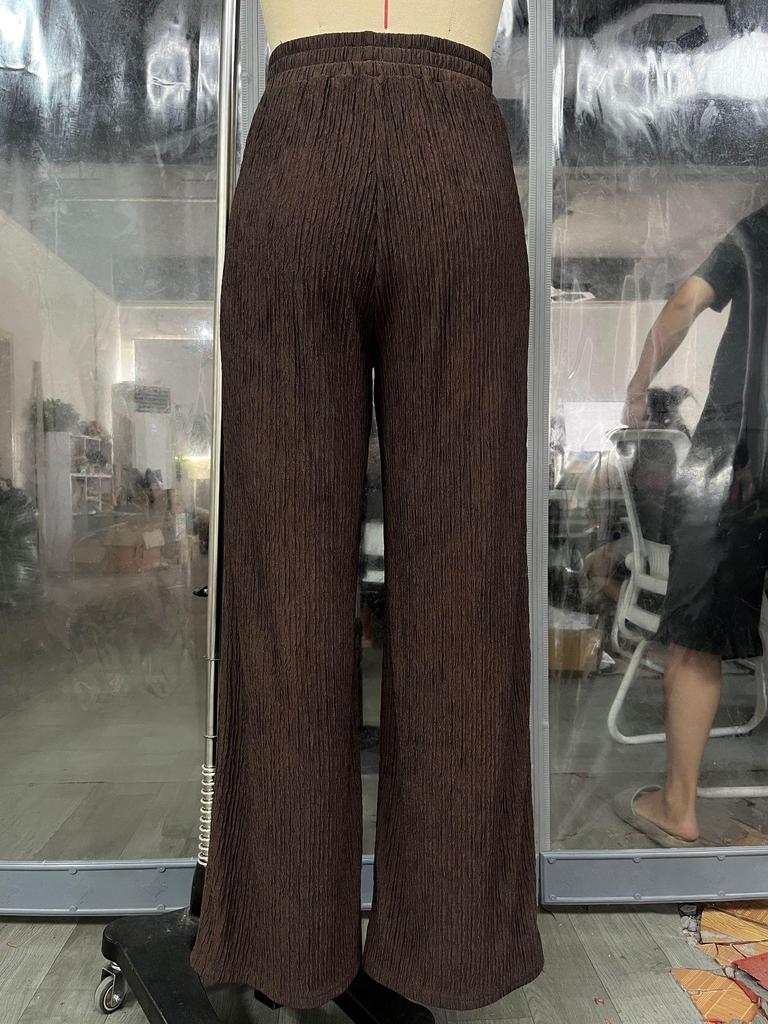 2026 Autumn/Winter Women's Solid Color Wide-Leg Pants: High Waist Drawstring with Elastic Waist for Casual Wear