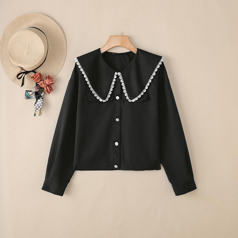 

ZANZEA Женская повседневная блузка с длинным рукавом и воротником-куклой чёрный