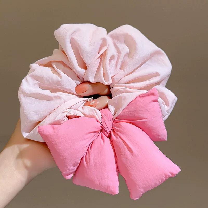 Fluffy Big Bow Satin Scrunchie Soft Fabric Lovely Colors For Hair Styling Skincare