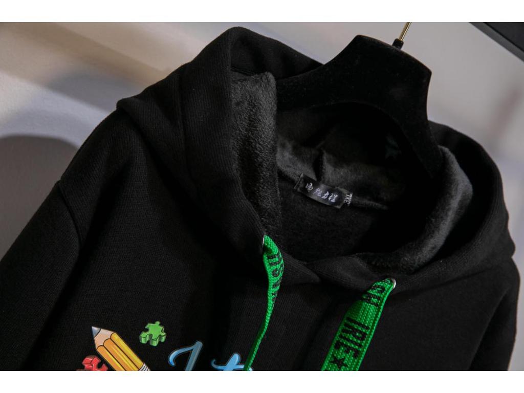 Plus Size Women's Hooded Sweatshirt - Autumn/Winter, Loose Fit, Long Sleeve, Trendy Letter Design, No-Pile American Style.