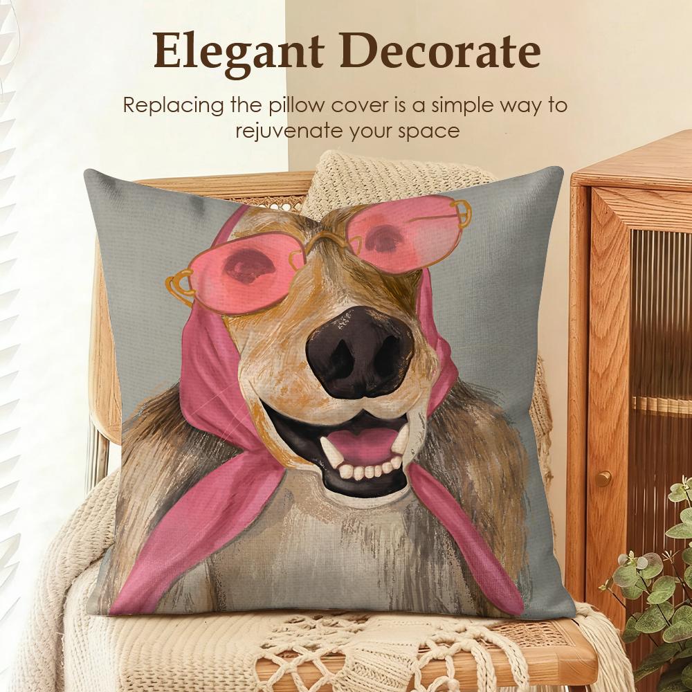 Funny Animal Friends Design Cushion Cover Natural Linen Organic Fabric DoubleSided Printing Sofa Home Decor Gift Pillow Case