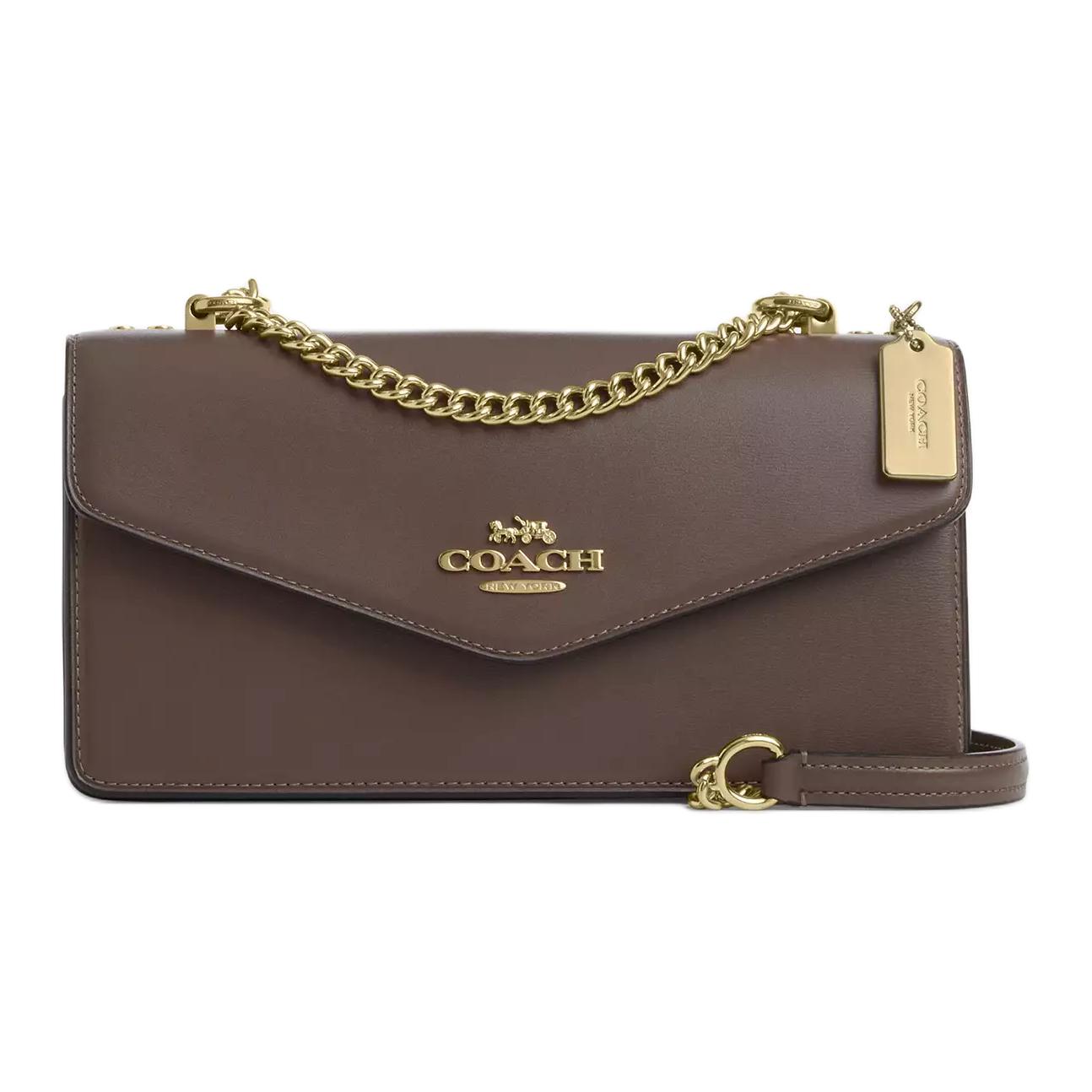 Coach Klare 26 Gold Logo Leather Envelope Shoulder Bag Medium Women bags Deep-Brown CBI98-IMV2R Basic Set (Bag+Dust Bag)