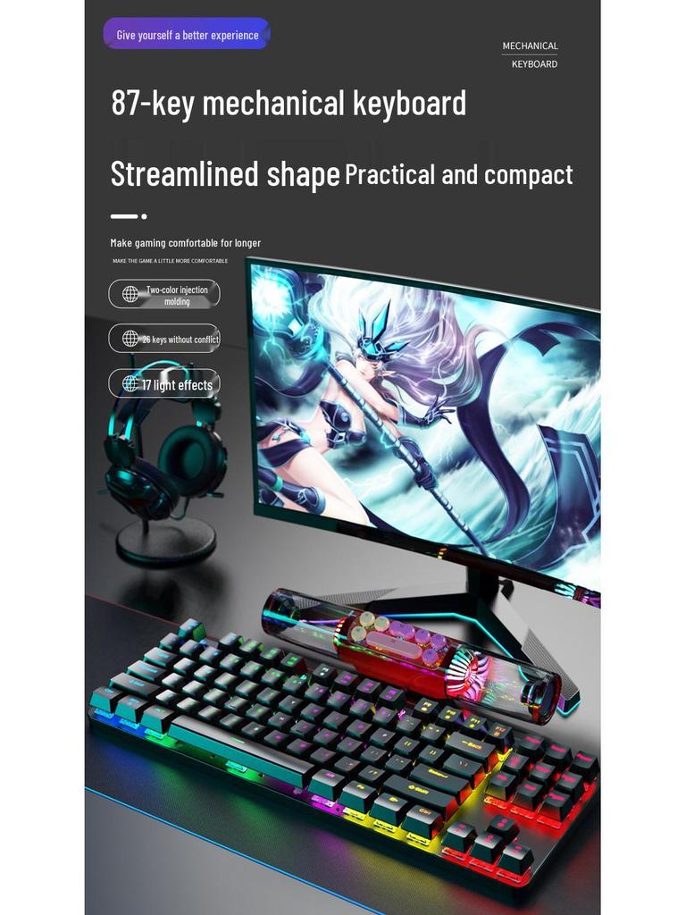 In-Stock RGB 87-Key True Mechanical Wired Keyboard, Blue Switch, for PC, Laptop, Office, and E-sports.