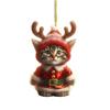 Christmas Car Rearview Mirror Accessories Santa Cat Ornament, Acrylic Hanging Decor with Kitten Pendants Reindeer Antlers, 2D Cute Bag Charm