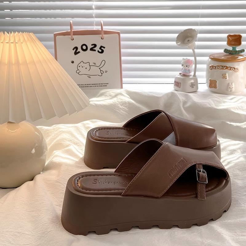 2025 Summer Thick-soled Bag Head Half Slippers Women's New Commuting Versatile Height-increasing Small Leather Shoes Small Temperament Single Shoes