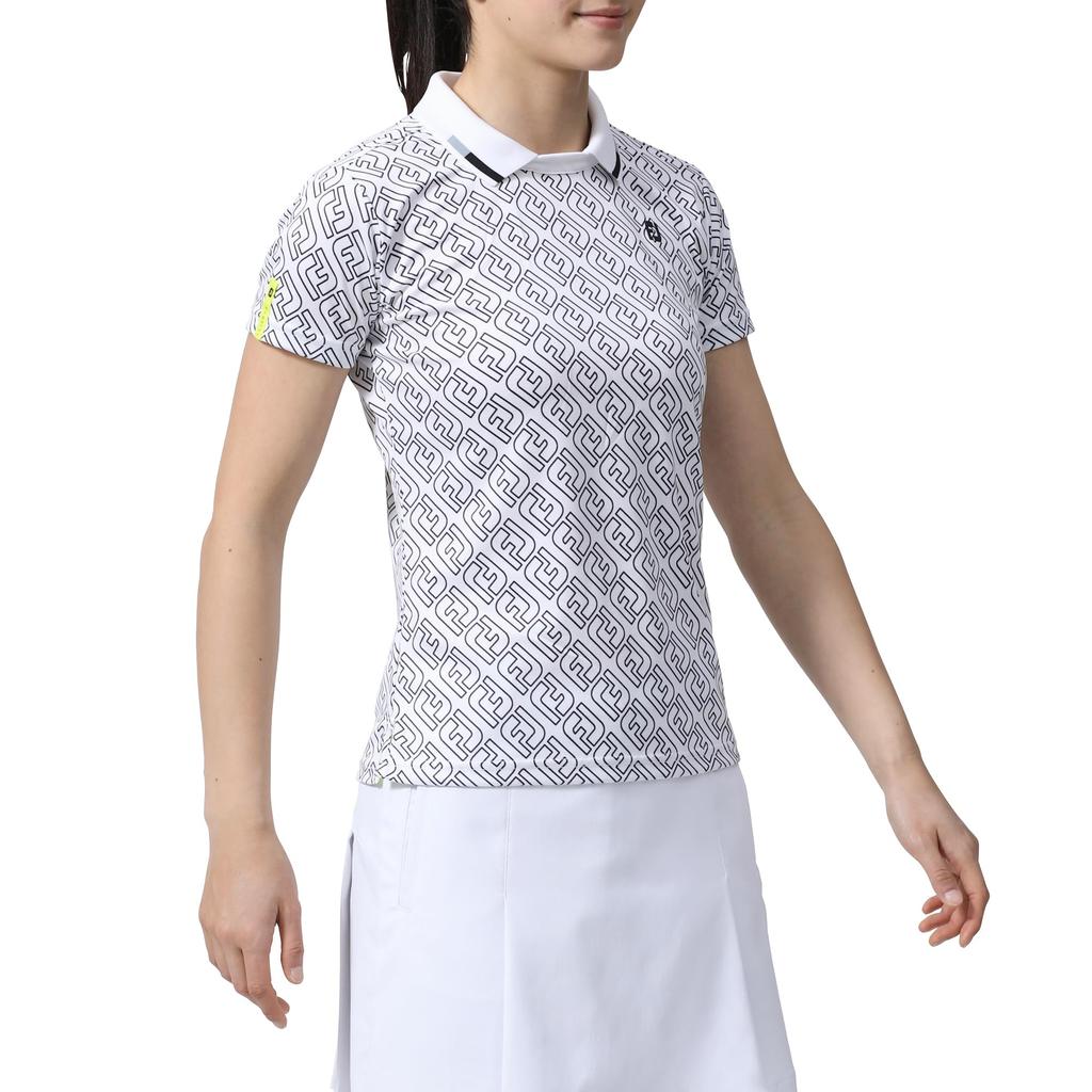 FootJoy FJ Outline Print Short Sleeve Skipper Polo Shirt, White, Women's, Medium, FJW-S24-S04, 81926-M