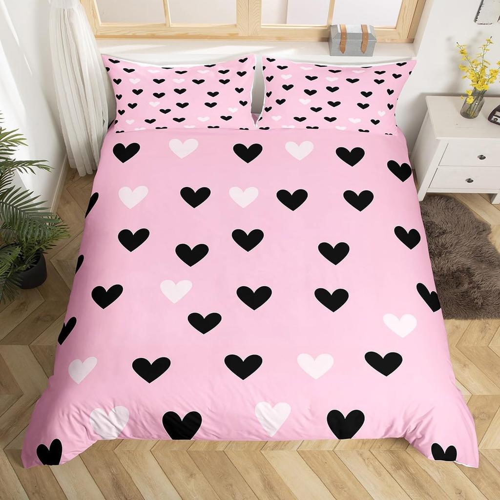 Love Heart Soft Duvet Cover Pink Romantic Beding Set Microfiber Warm Comforter Cover For Young Girls Ten Couple Valentine's Day Weding Decor