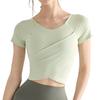 [Yomoment] Front Cross Yoga Wear Top for Women, Short Sleeve, Built-in Cup, T-Shirt, Training, Fitness, Pilates, Sports