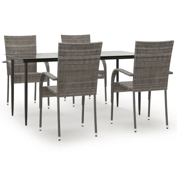 VidaXL Garden Dining Set 5 Pcs Grey Wicker, Outdoor Dining Set, Table and Chair of 3156676
