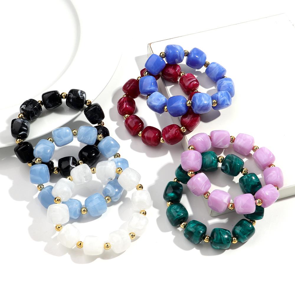 Acrylic BIg Irregular Square Beaded Bracelet for Women Simple Imitation Stone Strechy Bracelet Fashion Hand Jewelry Accessories