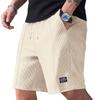 Men Casual Waffle Drawstring Elastic Waist Loose Beach Knee Length Shorts