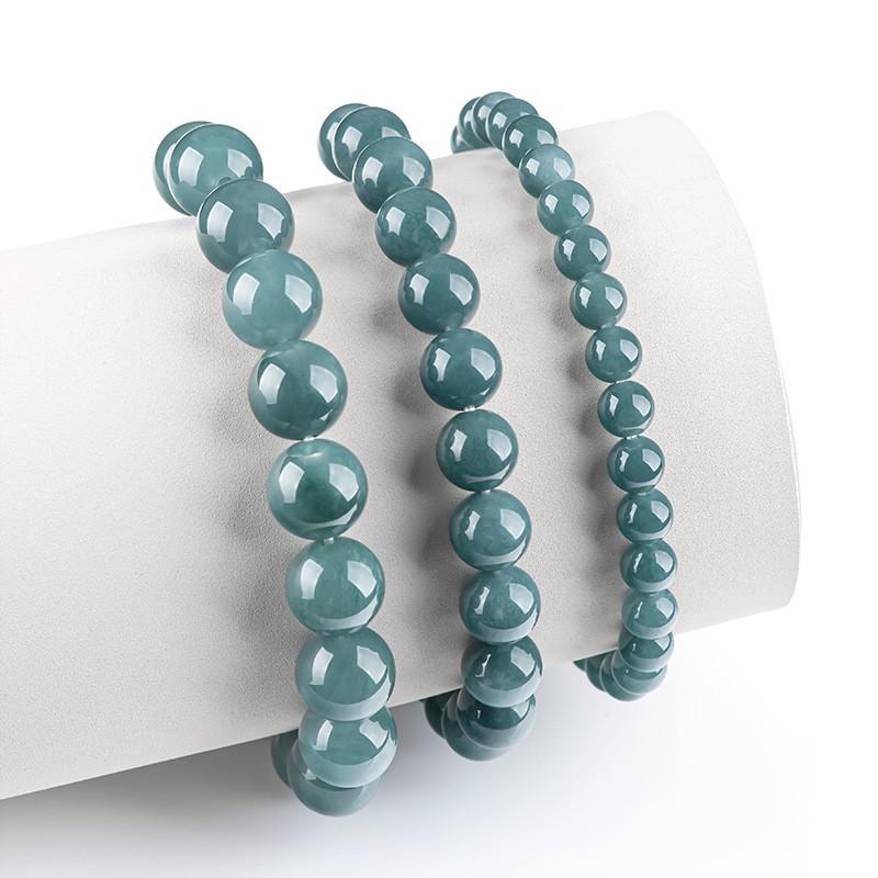 Blue Ice Jade Bracelet with A-Grade Natural Round Beads for Men and Women