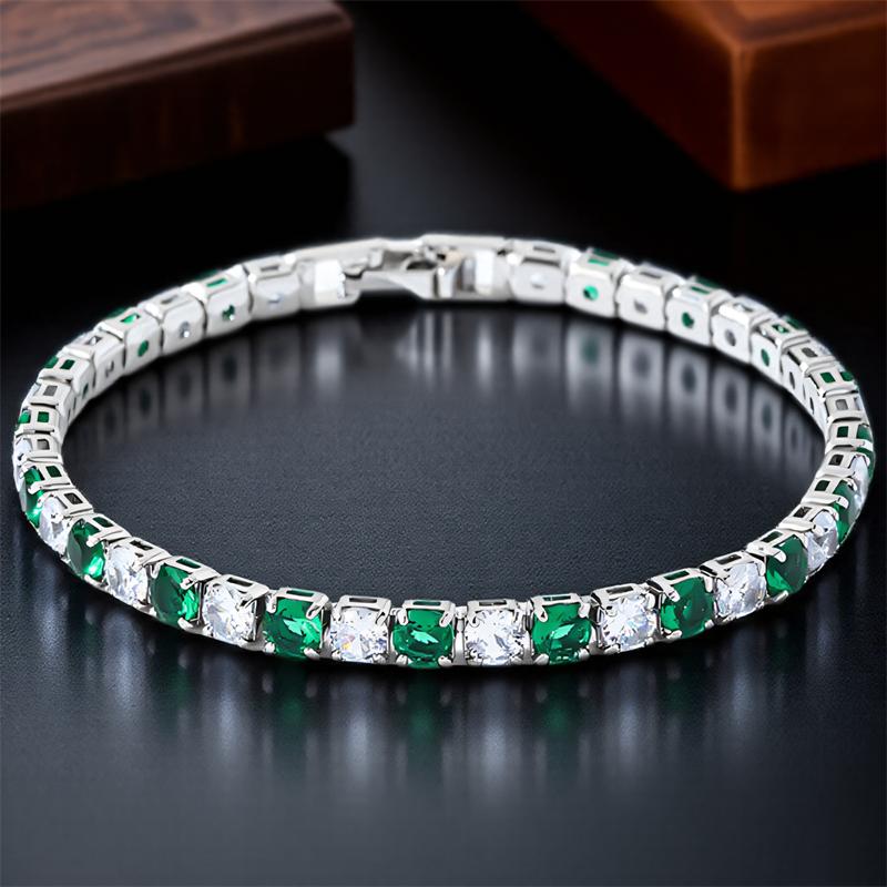Schattige Groene Kristal 4mm Ronde Steen Witte Zirkonia 17/19cm Armbanden voor Vrouwen Vintage Zilverkleurige Kettingen Armband Bruiloft Sieraden