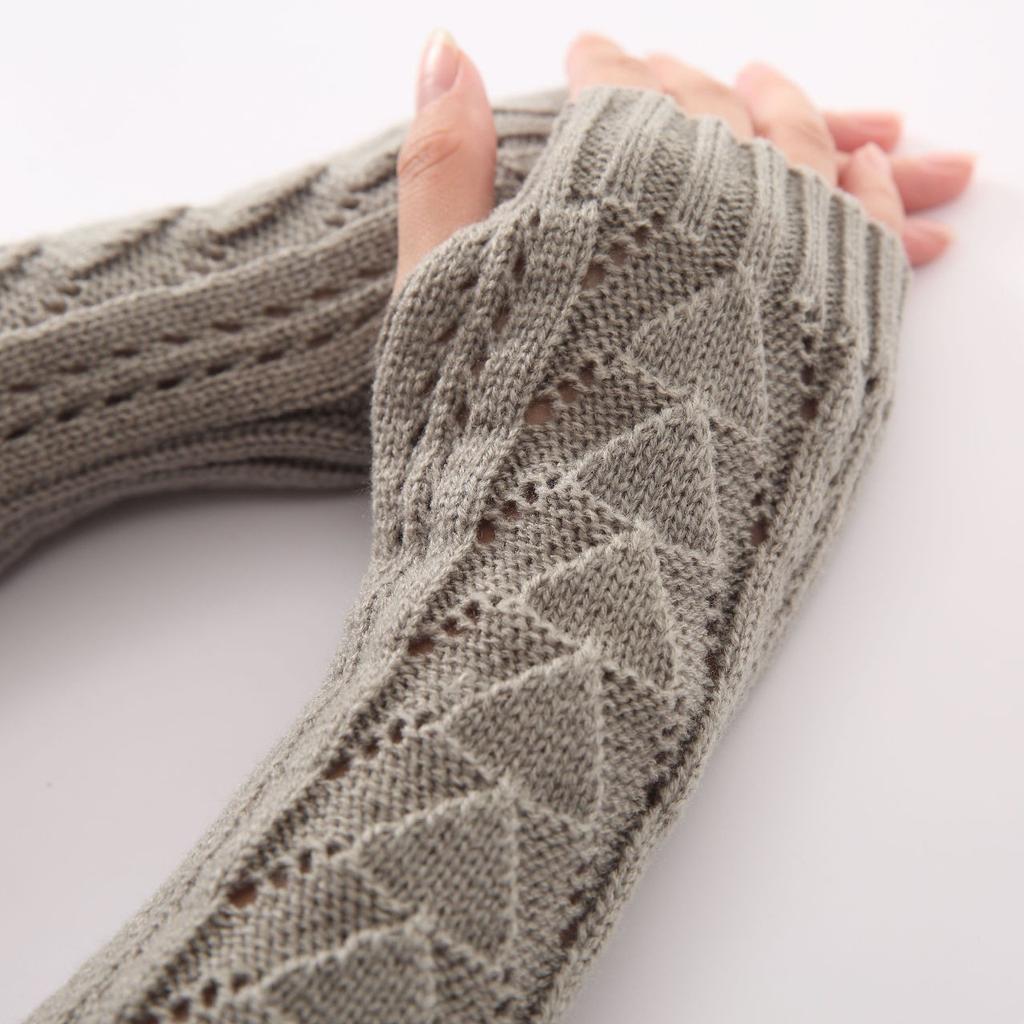 New Triangular Hollowed Out Sleeve Sleeves Half Finger Exposed Pile Wool Gloves  Autumn and Winter Knitted Warm Arm Covers for Men and Women