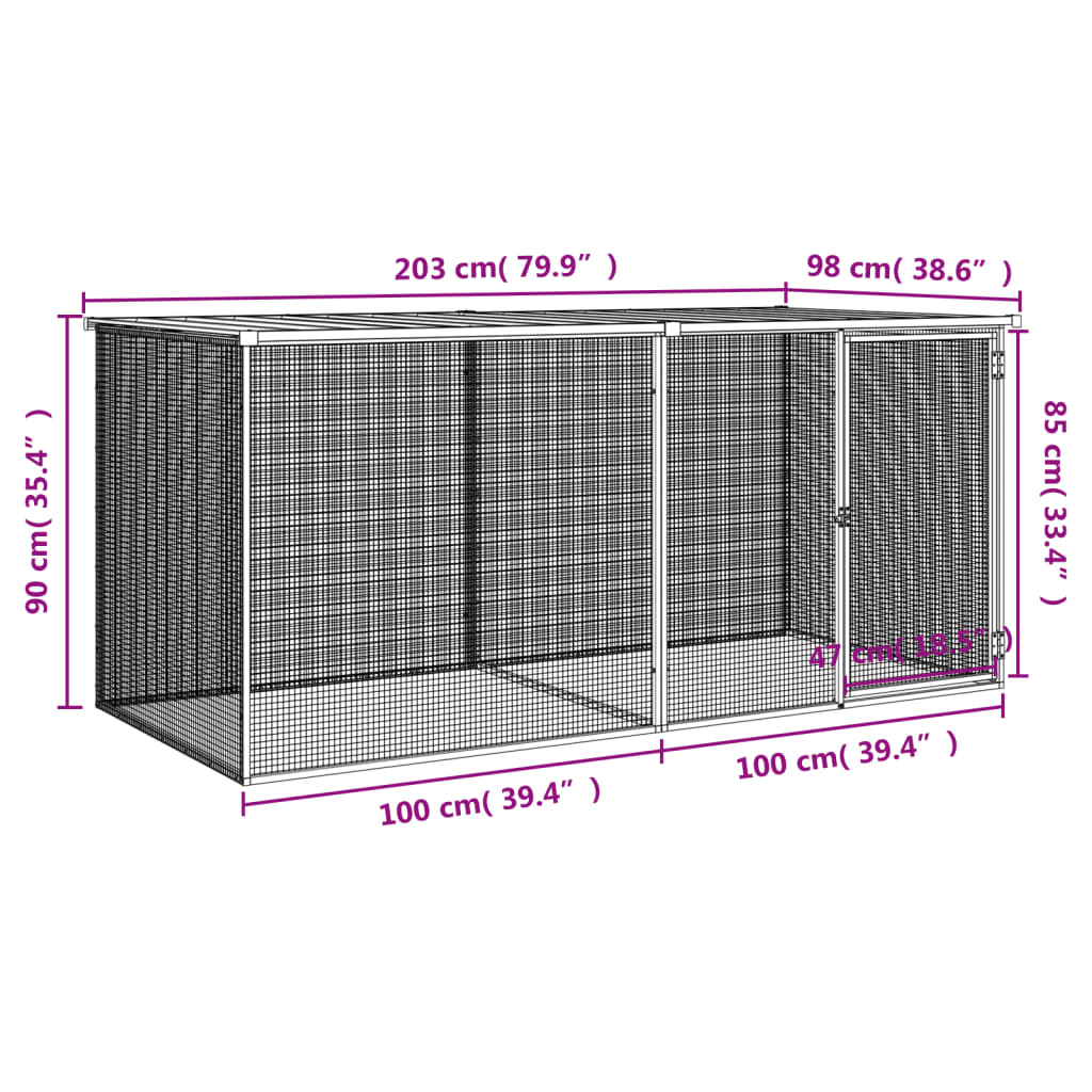 Vidaxl Chicken Coop, With Roof, Light Gray, 203X98X90 Cm, Steel