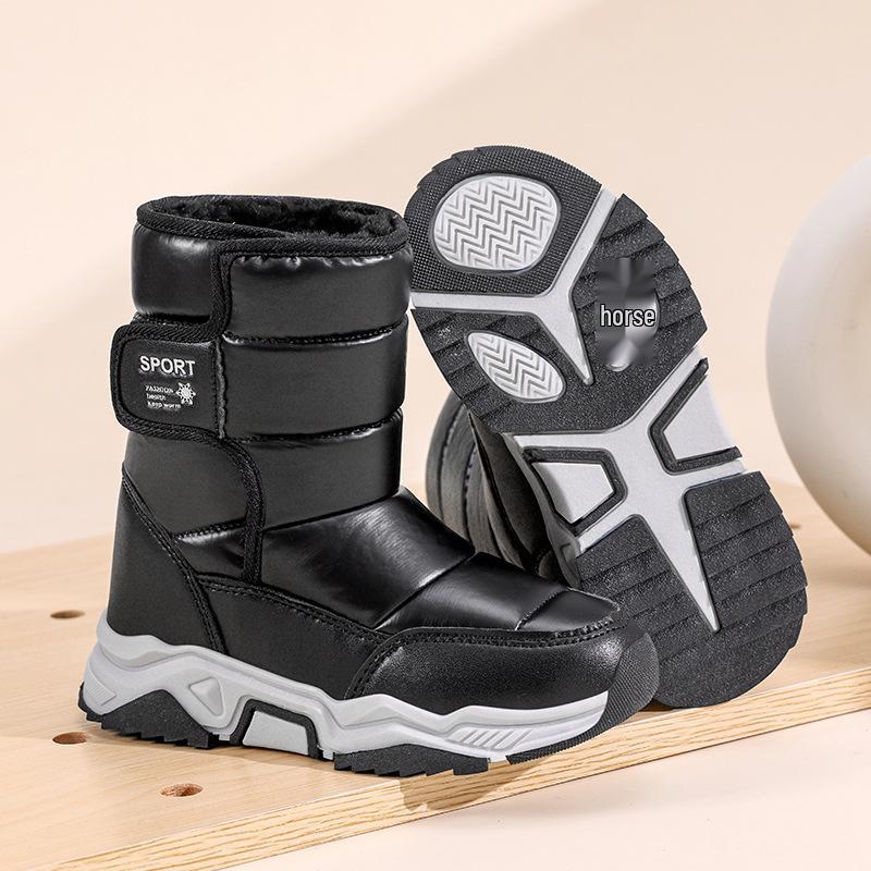 Ghete de zăpadă de iarnă pentru copii - Antiderapante, Rezistente la uzură, Căptușite cu bumbac catifelat pentru ținute casual de exterior pentru băieți.