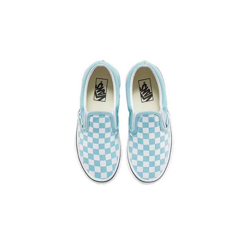 Vans slip-on kids low-top skate shoes checkered blue white for little kids VN0A5KXM7TC