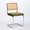 Mid Century Modern Dining Chairs Set of 2, Velvet Accent Chairs with Natural Cane Back & Stainless Chrome Base, Olive Green, DE1851OL