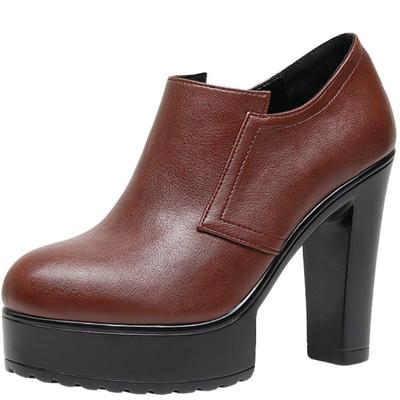 12cm Small Size 32-43 Deep Mouth Soft Leather Shoes Platform Pumps  Fall Winter Block High Heels Shoes with Fur Office Model