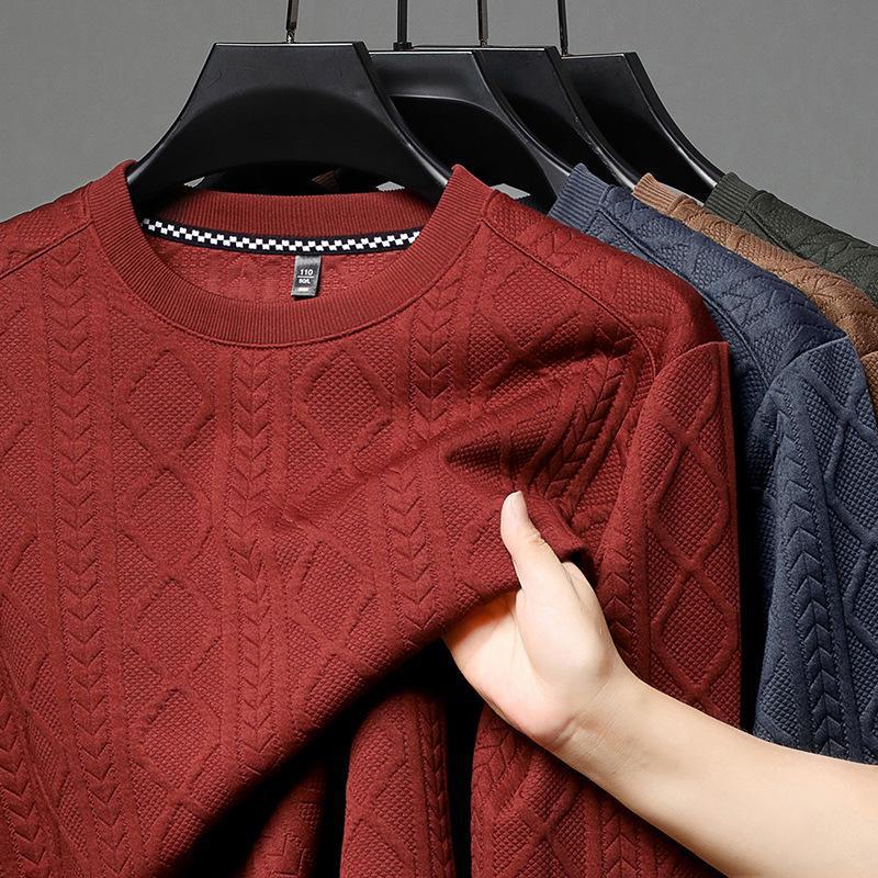 Men's Solid Color Pullover Sweater - Long Sleeve, Casual Round Neck T-Shirt