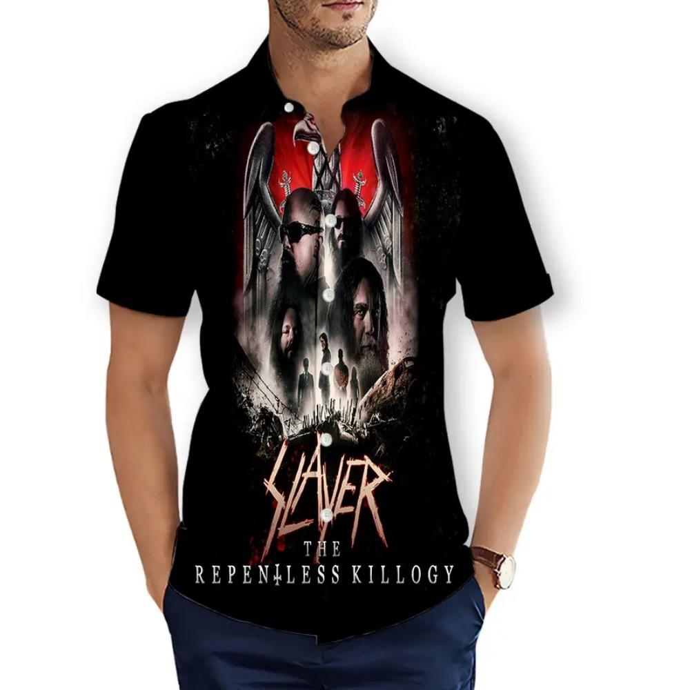 CAVVING Stampa 3D BAND SLAYER Camicie Casual alla Moda da Uomo/Donna Maniche Corte Ampie Traspiranti T01