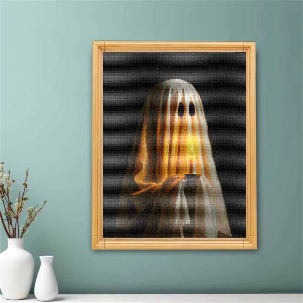 DIY Diamond Painting Kit Ghost Holding Candle 5D Full Drill Canvas Art Creative Craft Gift for Girls and Adults