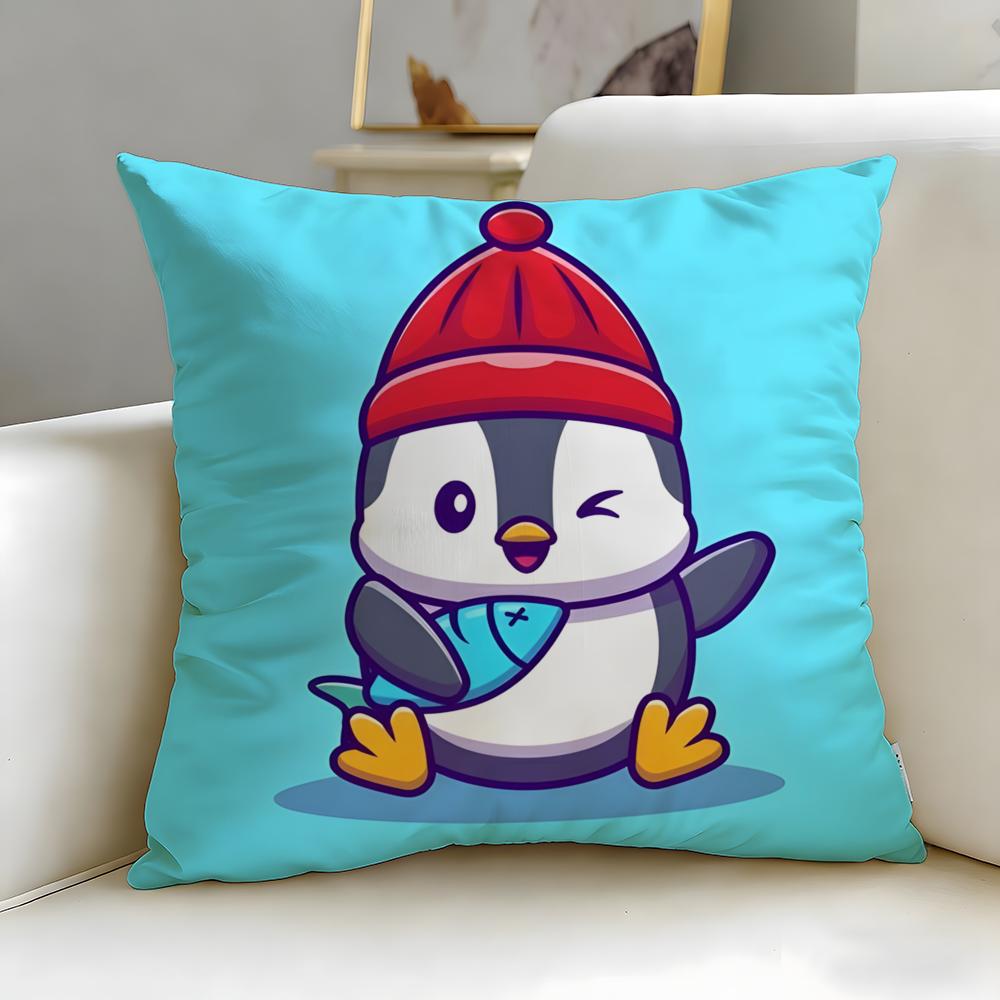 classic cartoon Cute Cartoon Penguin Cushion Cover Soft  EasyWash Pillow Case  Versatile for Couch Bed Travel and Office