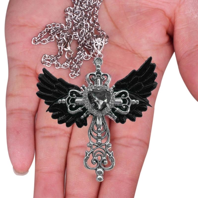 Angel Crossed Necklace Women Sweater Chain Female Hip-hop Non-fading Jewelry