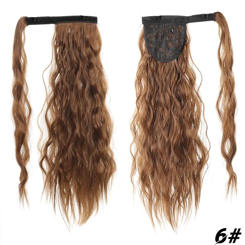 Long Wave Ponytail Wrap Around Wavy Ponytail Extensions Fluffy Hair Piece Magic Paste Ponytail Hairpiece 18 Inch Fake Hair,Suitable For Daily Use