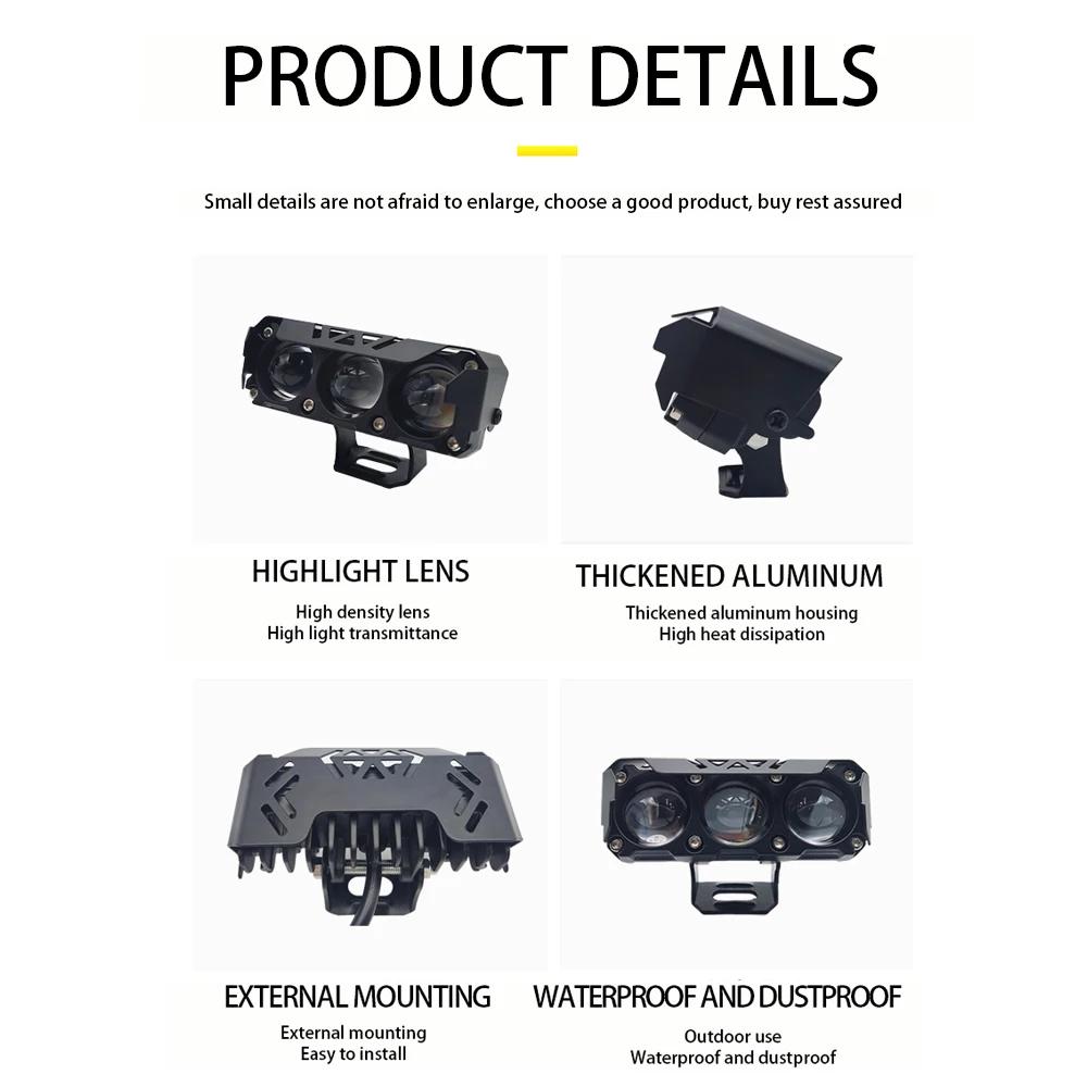 New Motorcycle Three-eye LED Spotlight, Electric Vehicle Modified Light, Motorcycle Waterproof Headlight, External Spotlight