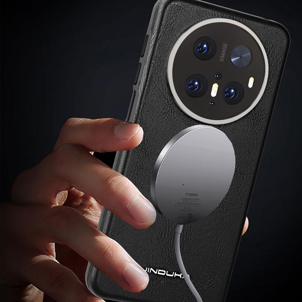 Capa Vintage de Couro Liso Para Huawei Mate 60 70 Pro+ Plus Capa Magnética Business Para Carregador Sem Fio Magsafe Suporte