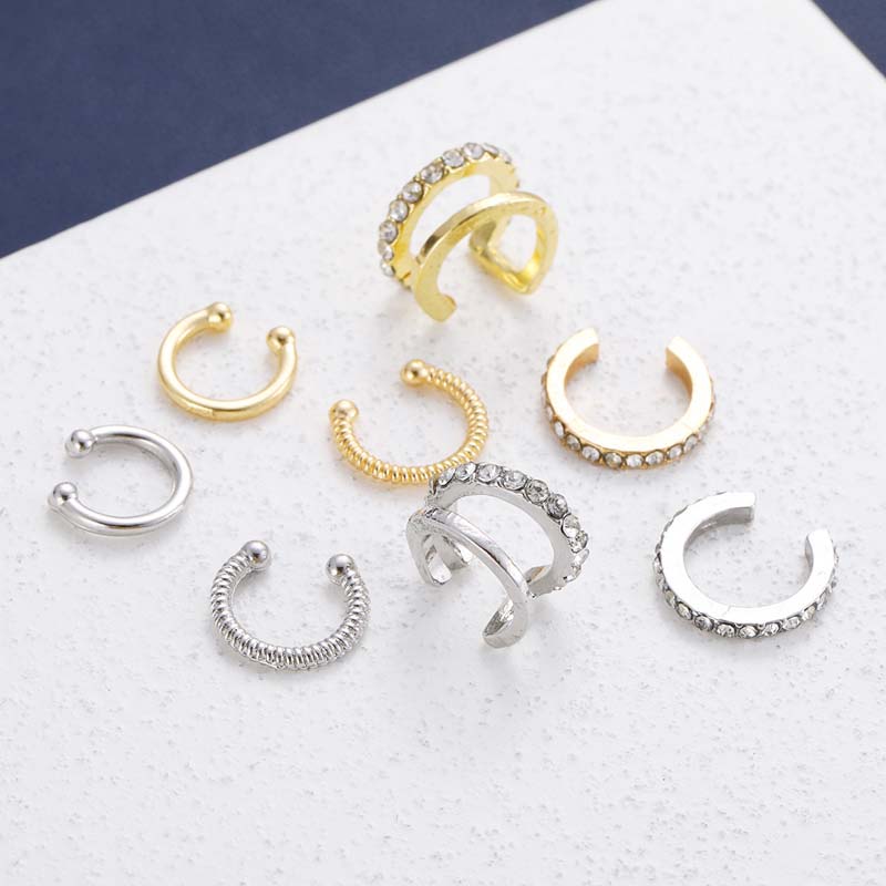 4Pcs Fashion Metal Crystal Ear Clip Earrings for Women Simple Gold Color C-shaped Non Piercing Fake Cartilage Ear Cuff Jewelry