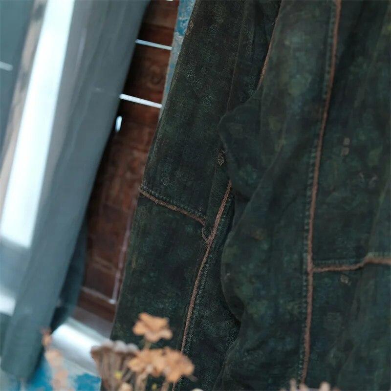 Johnature Women Vintage Autumn Elastic Waist Trouser Patchwork Loose Pants