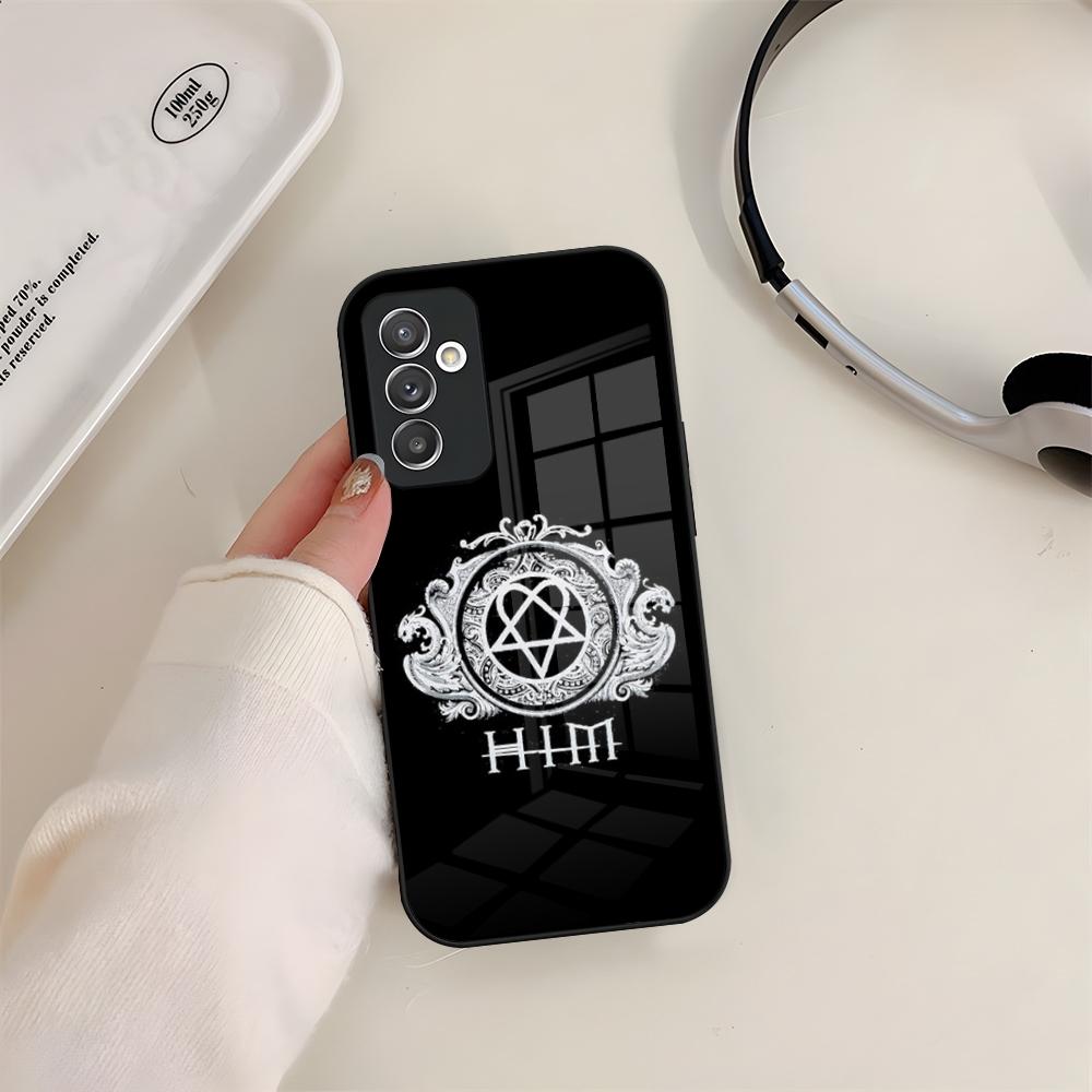 Him Ornate Heartagram Phone Case Glass For Samsung S24 S26 S23 S20 S25 S21 S22 Ultra Fe Plus A05 A06 A16 A26 A36 A56 Coque