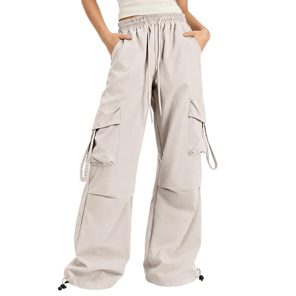 Damskie spodnie cargo z wieloma kieszeniami, luźne, codzienne, kolorowe spodnie