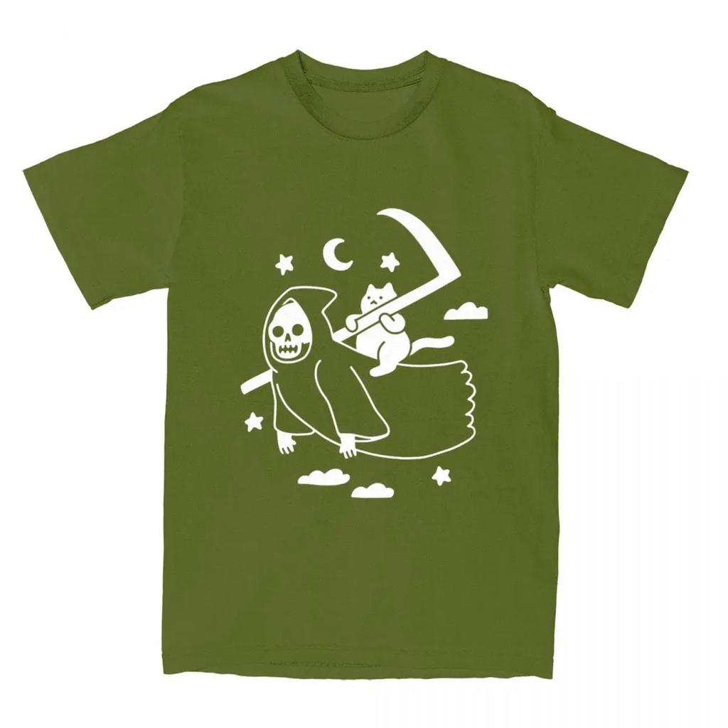 Cat Riding Grim Reaper Goth Merchandise T-Shirt Men Women Gothic Humor Vintage  New Arrival Tee Shirts