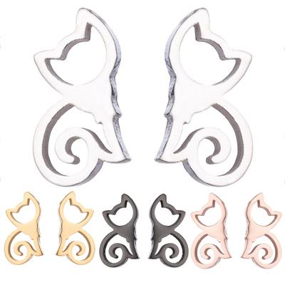 Minimalistické napichovacie náušnice duté mačky z nehrdzavejúcej ocele Roztomilé zvieracie dámske šperky