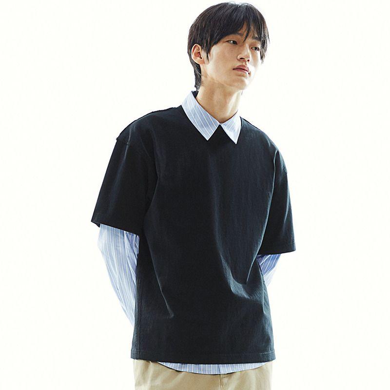 

Мужская и женская футболка HM 2025 Осень Новое поступление Модная футболка с круглым вырезом Свободная Парная Тяжелая футболка с коротким рукавом 1271721 Black 180/124